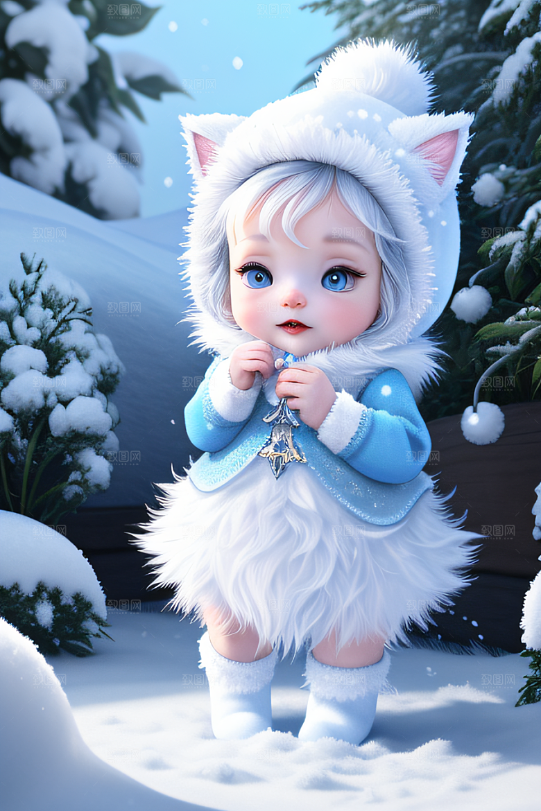小猫咪扮演皮克斯风格雪后女王可爱模样