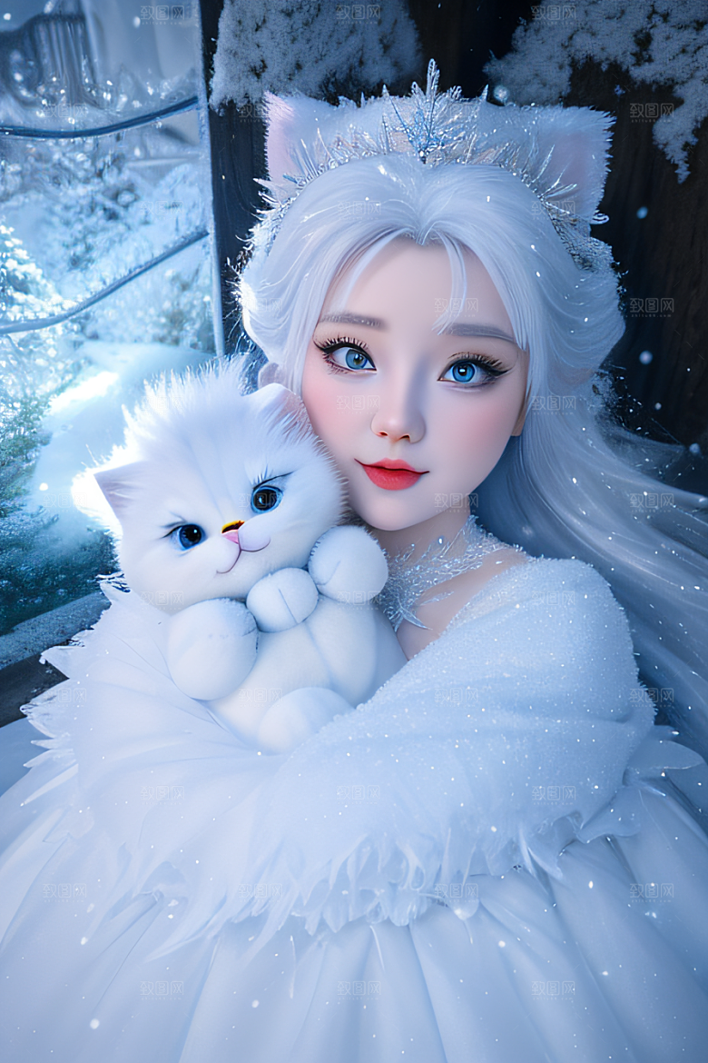 小猫咪扮演皮克斯风格雪后女王可爱模样