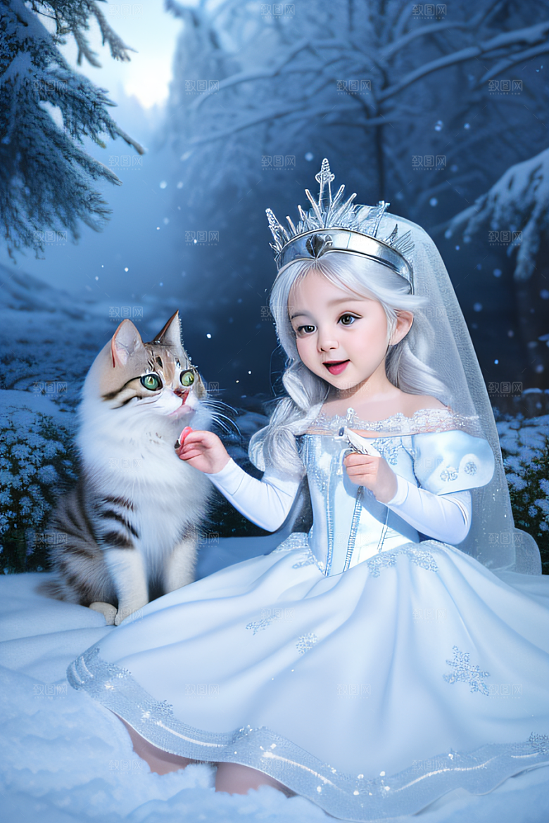 小猫咪扮演皮克斯风格雪后女王可爱模样