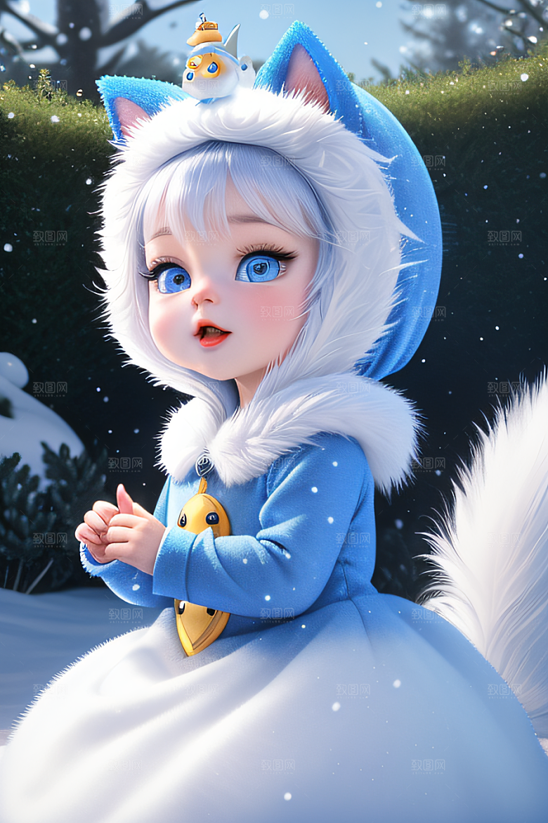 可爱宝贝猫咪变身雪后女王皮克斯风