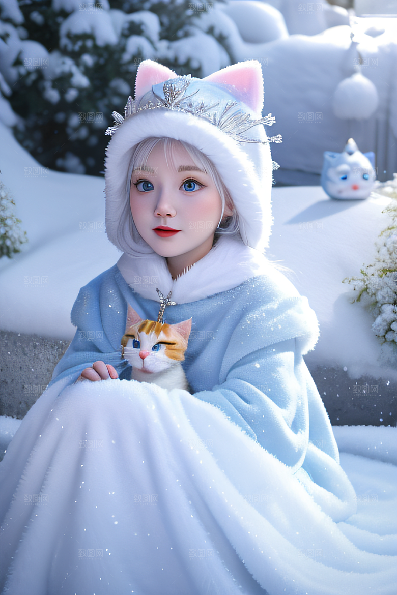 可爱宝贝猫咪变身雪后女王皮克斯风