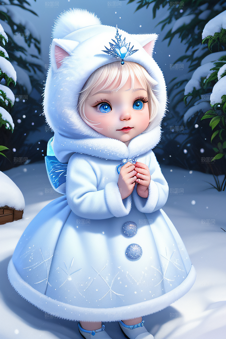 可爱宝贝猫咪变身雪后女王皮克斯风