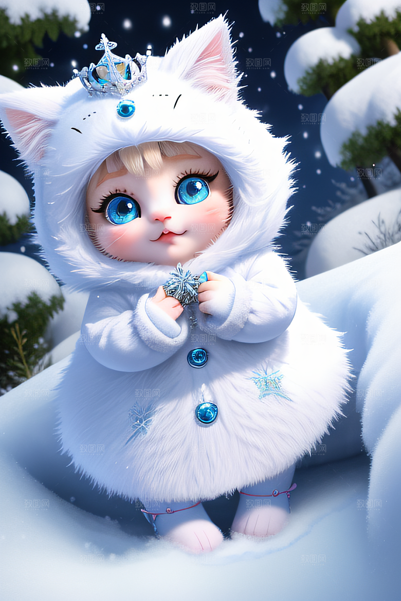 可爱宝贝猫咪变身雪后女王皮克斯风