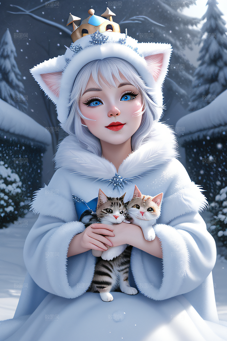 可爱宝贝猫咪变身雪后女王皮克斯风