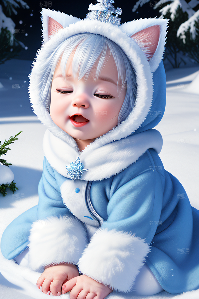 可爱宝贝猫咪变身雪后女王皮克斯风