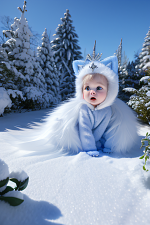 可爱的宝贝猫咪化身雪后女王皮克斯风格