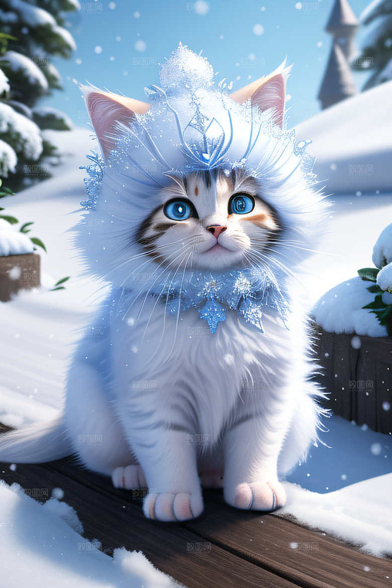 可爱的宝贝猫咪化身雪后女王皮克斯风格