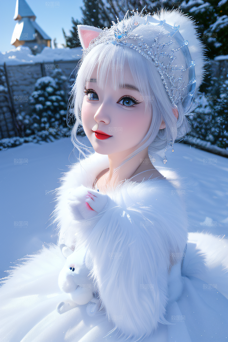 可爱的宝贝猫咪化身雪后女王皮克斯风格