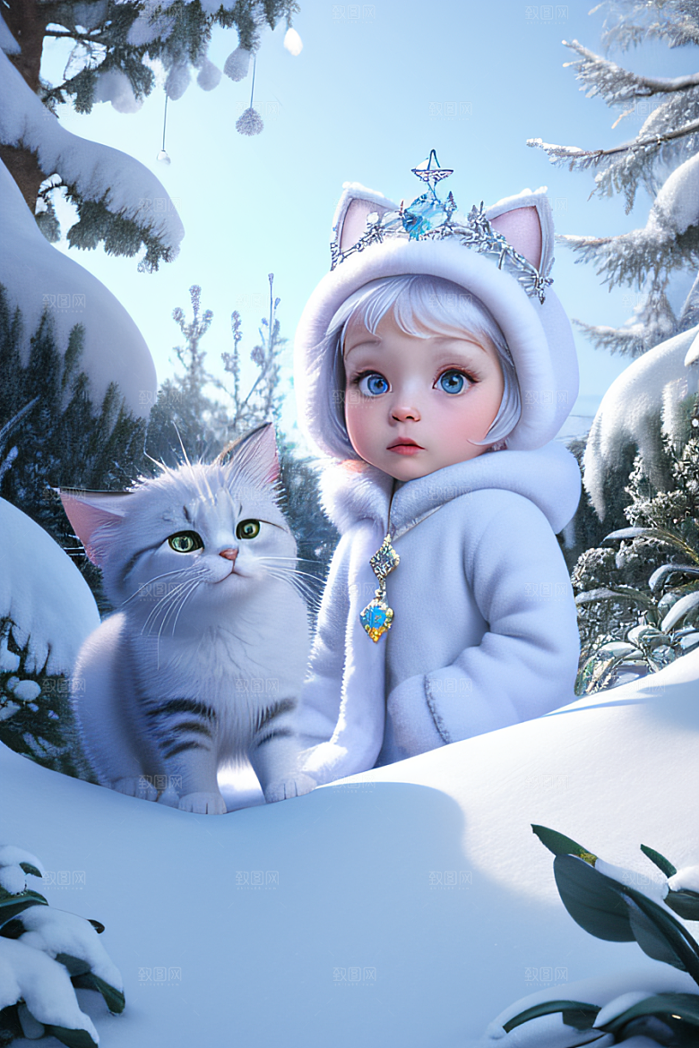 可爱宝贝猫咪变身雪后女王梦幻绚丽