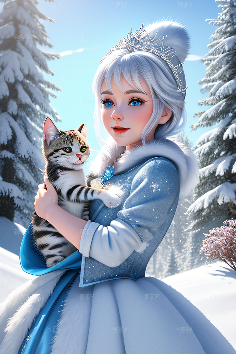 可爱宝贝猫咪变身雪后女王梦幻绚丽