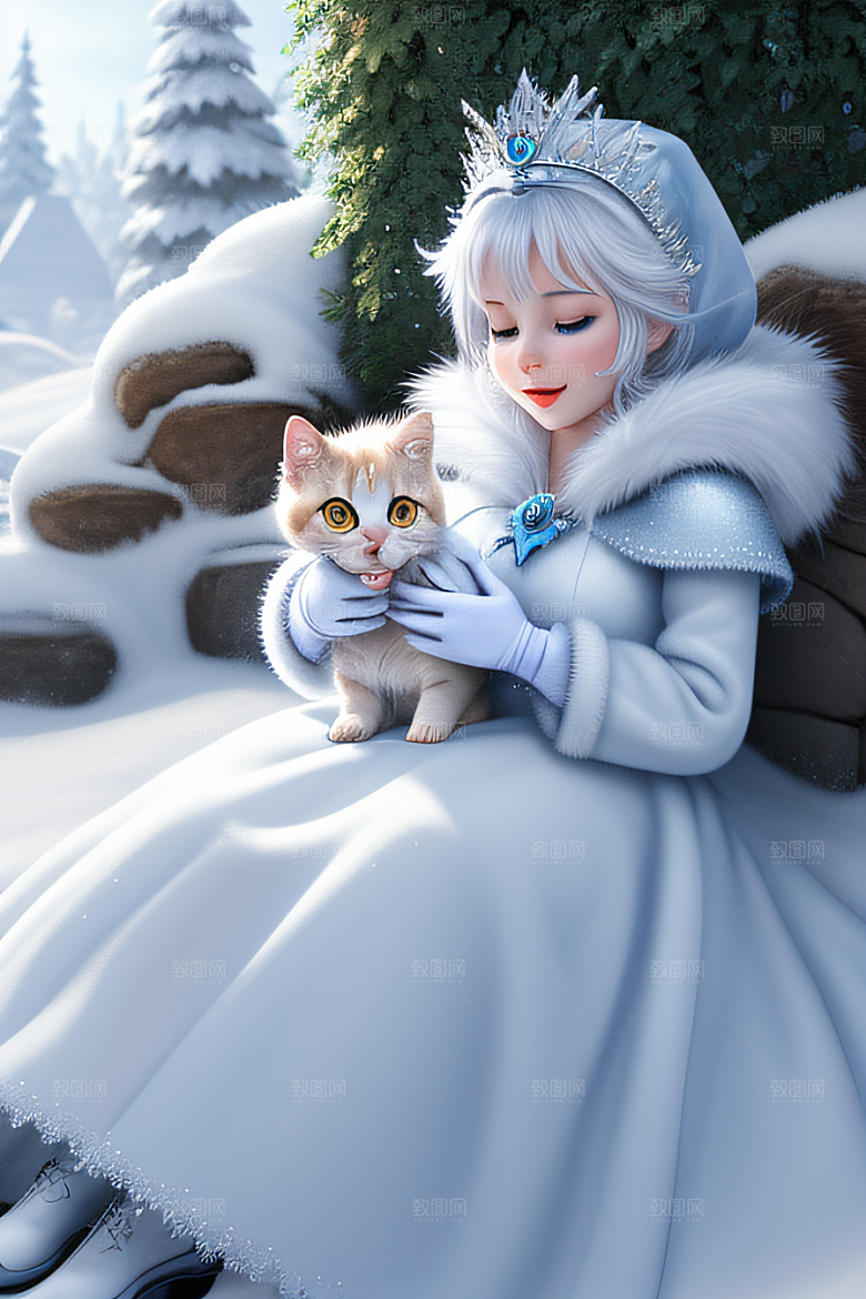 可爱宝贝猫咪变身雪后女王梦幻绚丽