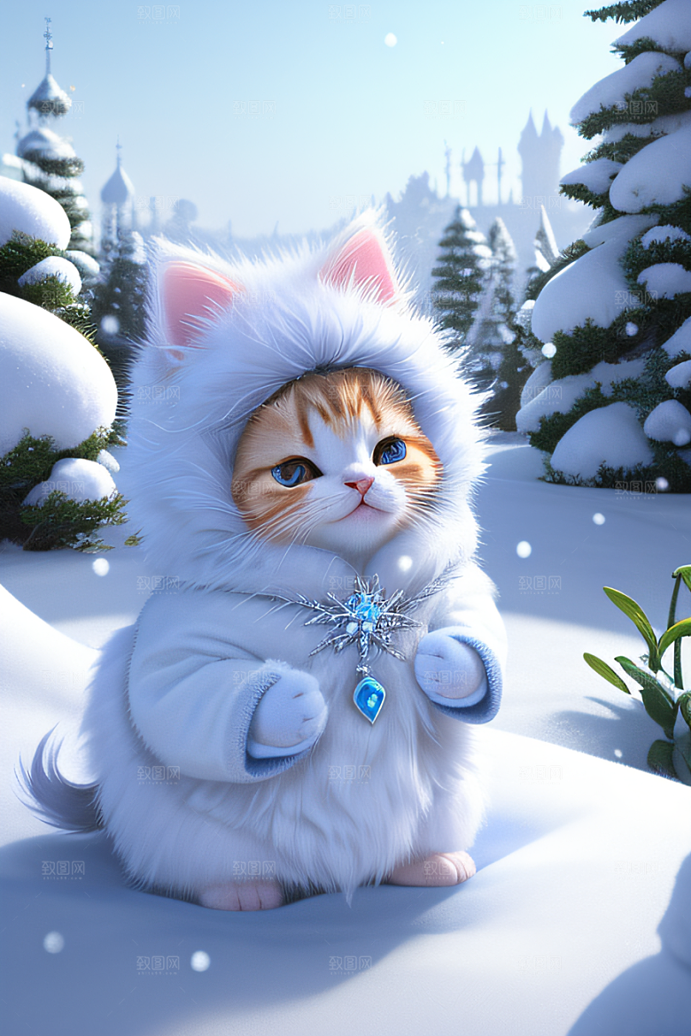 可爱宝贝猫咪变身雪后女王梦幻绚丽