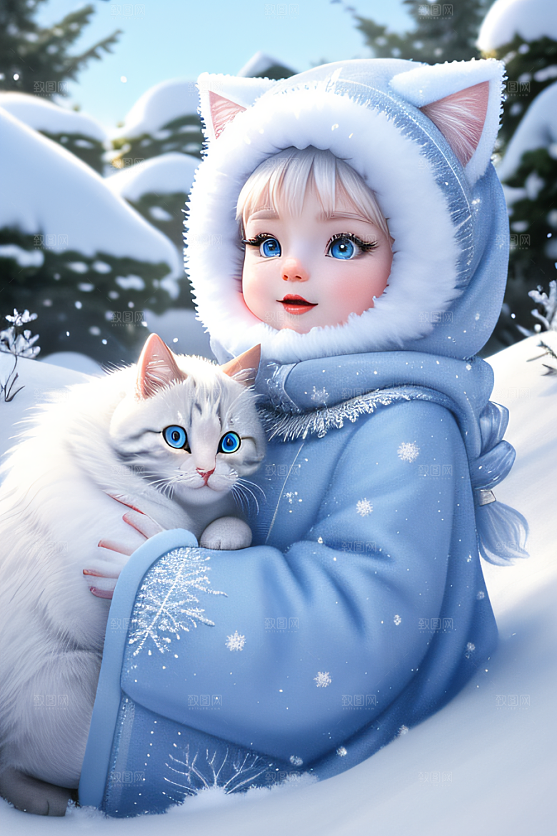 可爱宝贝猫咪变身雪后女王梦幻绚丽