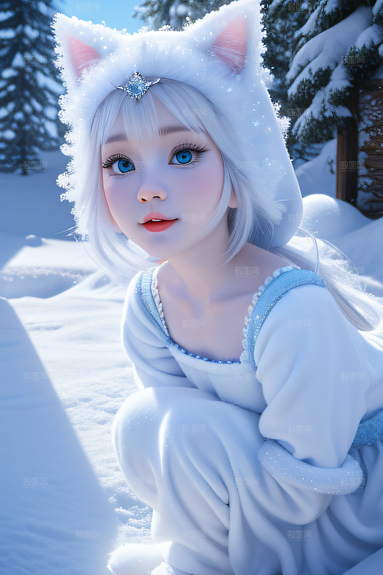 可爱宝贝猫咪变身雪后女王梦幻绚丽