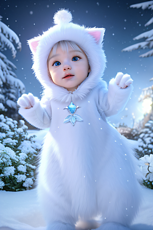 小猫咪化身皮克斯风格雪后女王可爱如画