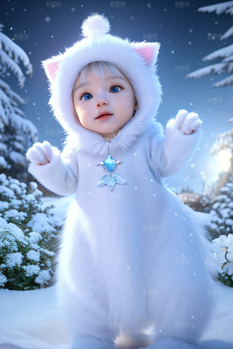 小猫咪化身皮克斯风格雪后女王可爱如画
