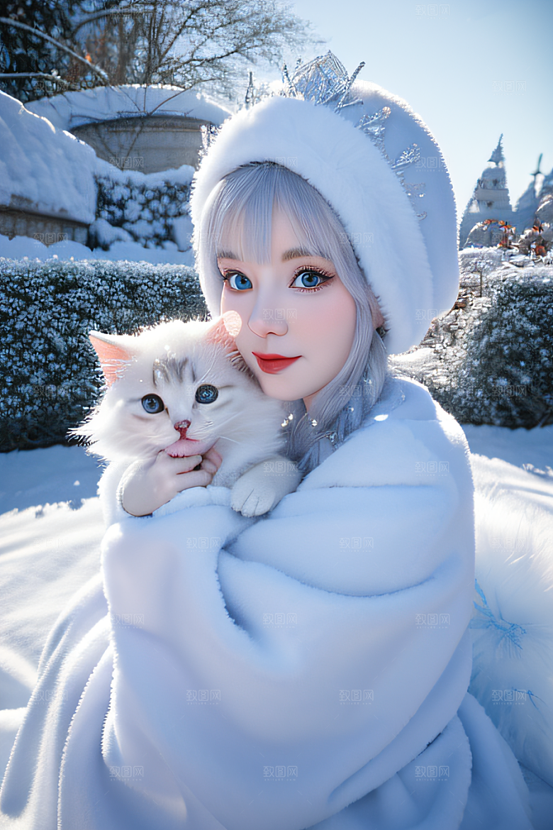 小猫咪化身皮克斯风格雪后女王可爱如画