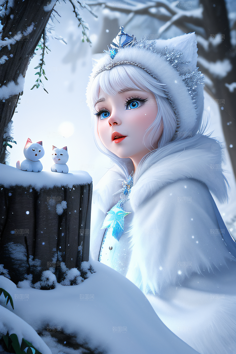 小猫咪化身皮克斯风格雪后女王可爱如画