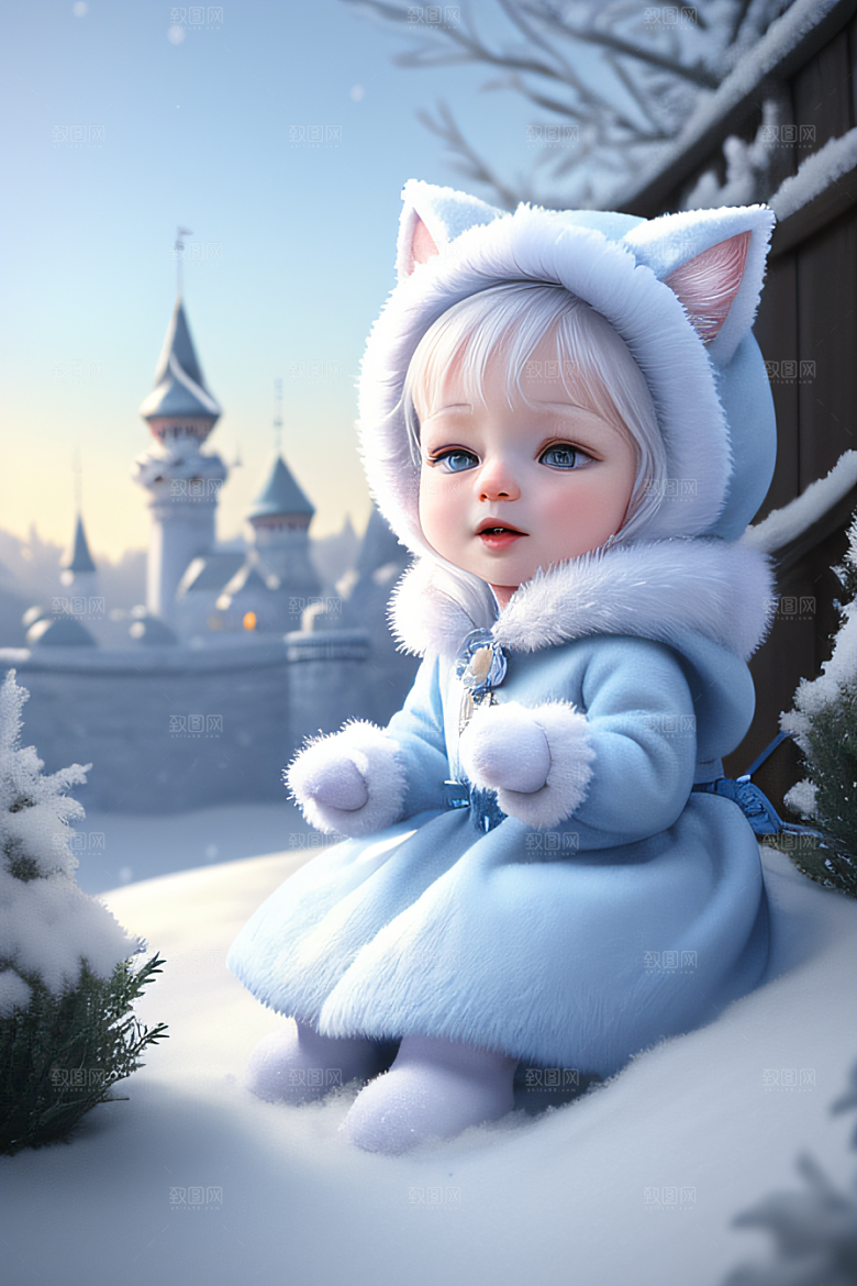 小猫咪化身皮克斯风格雪后女王可爱如画