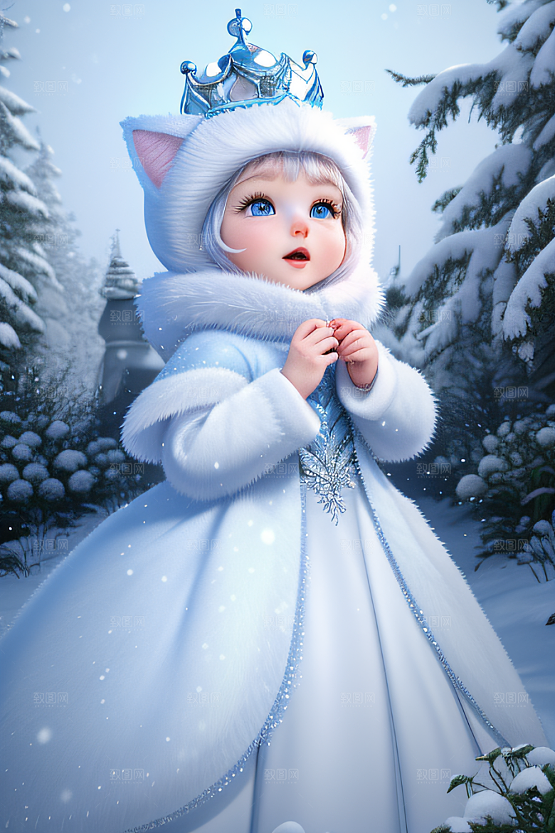 小猫咪化身皮克斯风格雪后女王可爱如画