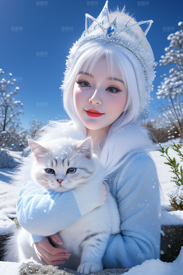 小猫咪化身皮克斯风格雪后女王可爱如画