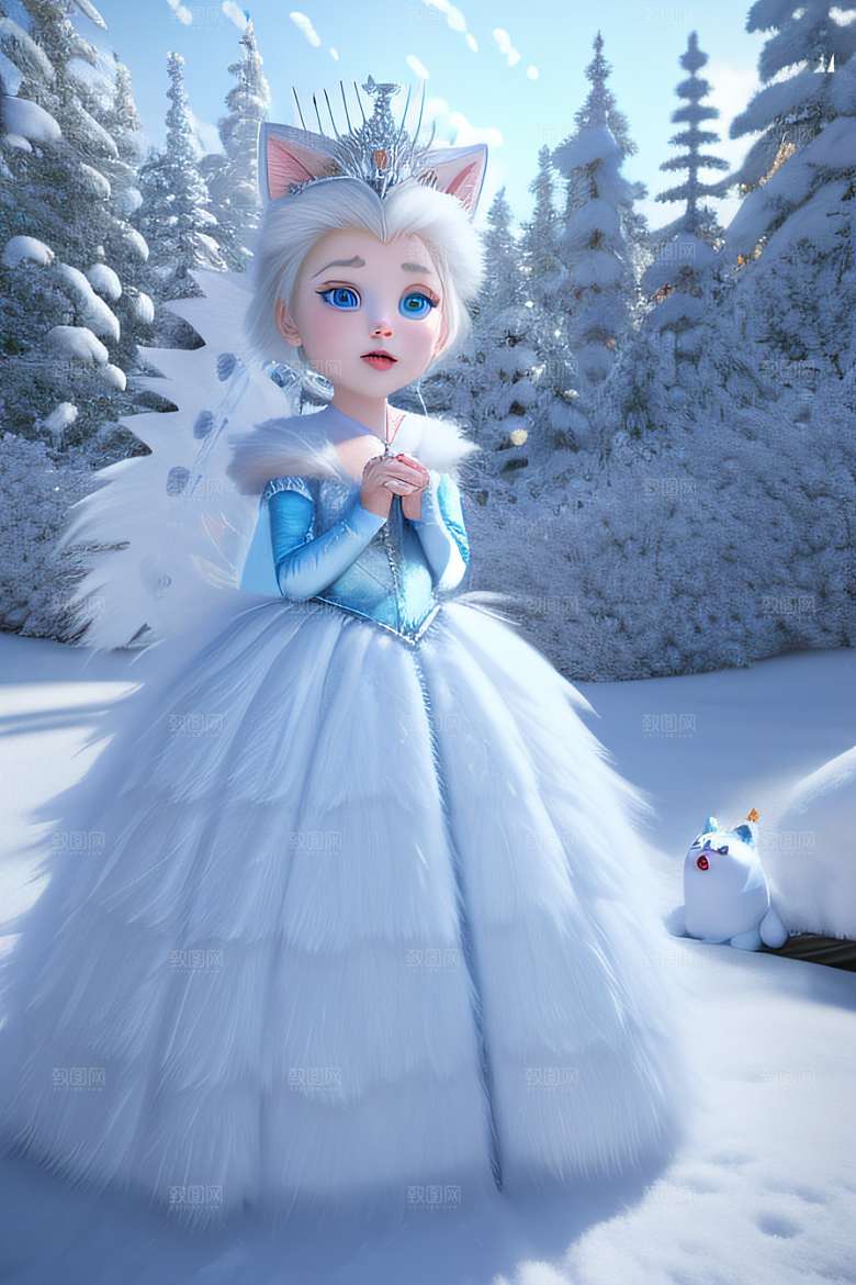 小猫咪化身皮克斯风格雪后女王可爱如画