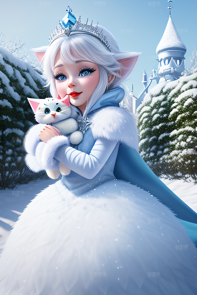 小猫咪化身皮克斯风格雪后女王可爱如画