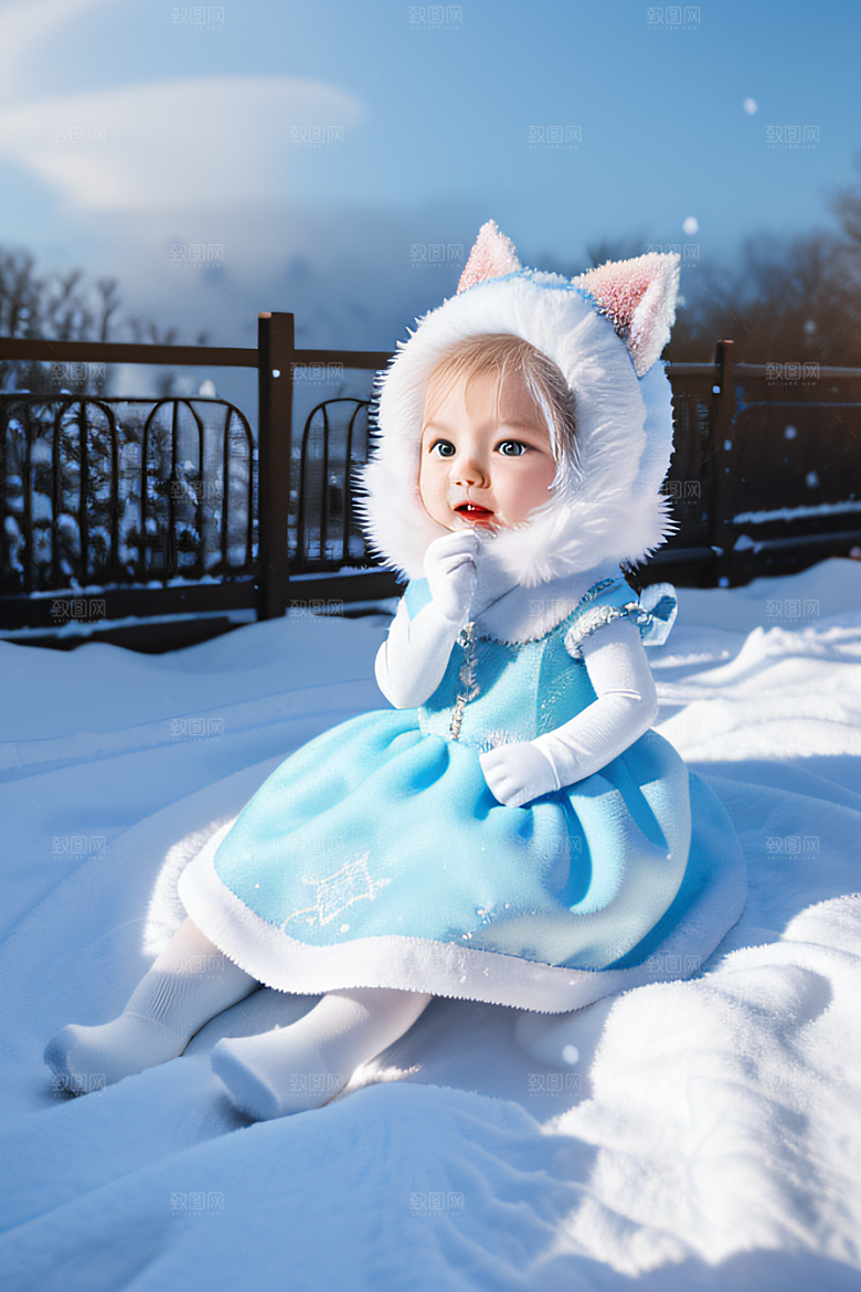 可爱宝贝猫咪穿上雪后女王装扮梦幻可爱