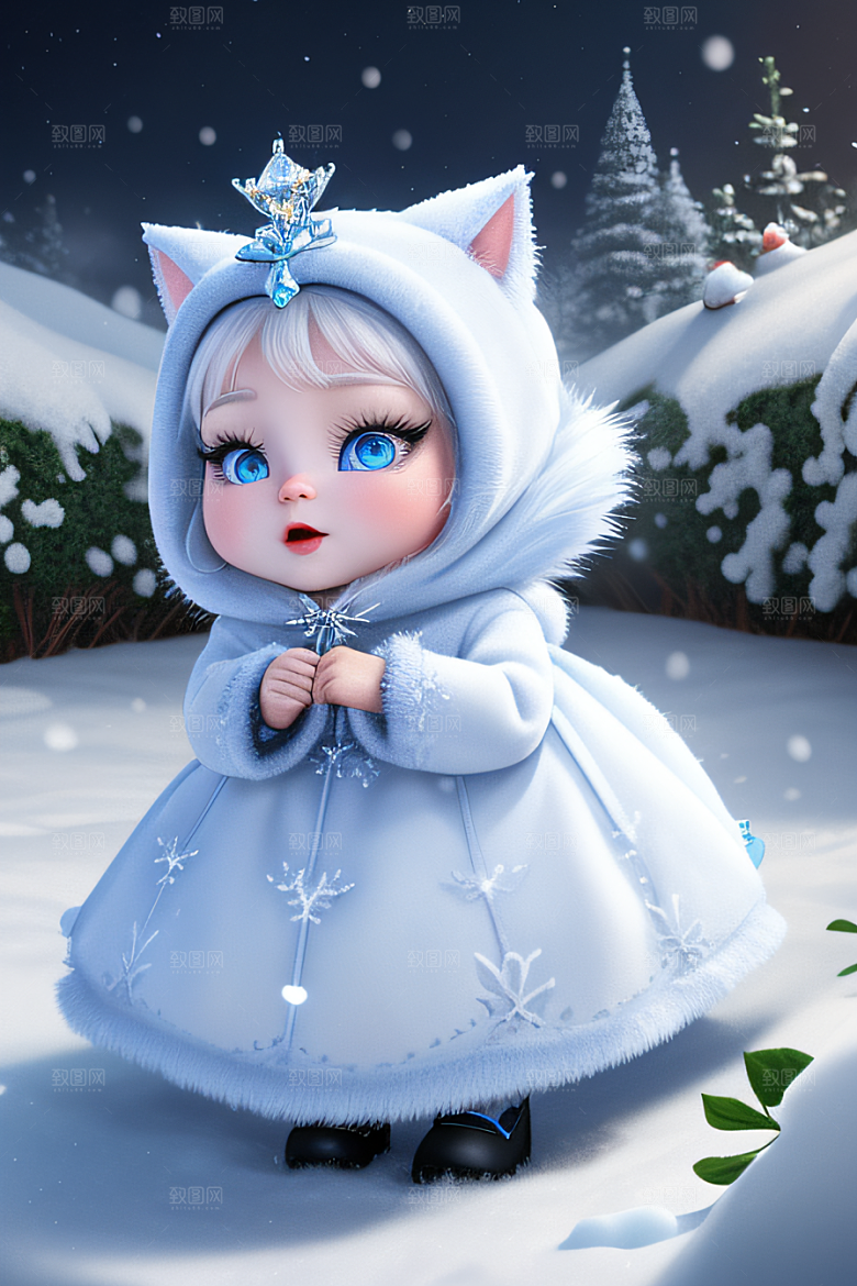 可爱宝贝猫咪穿上雪后女王装扮梦幻可爱