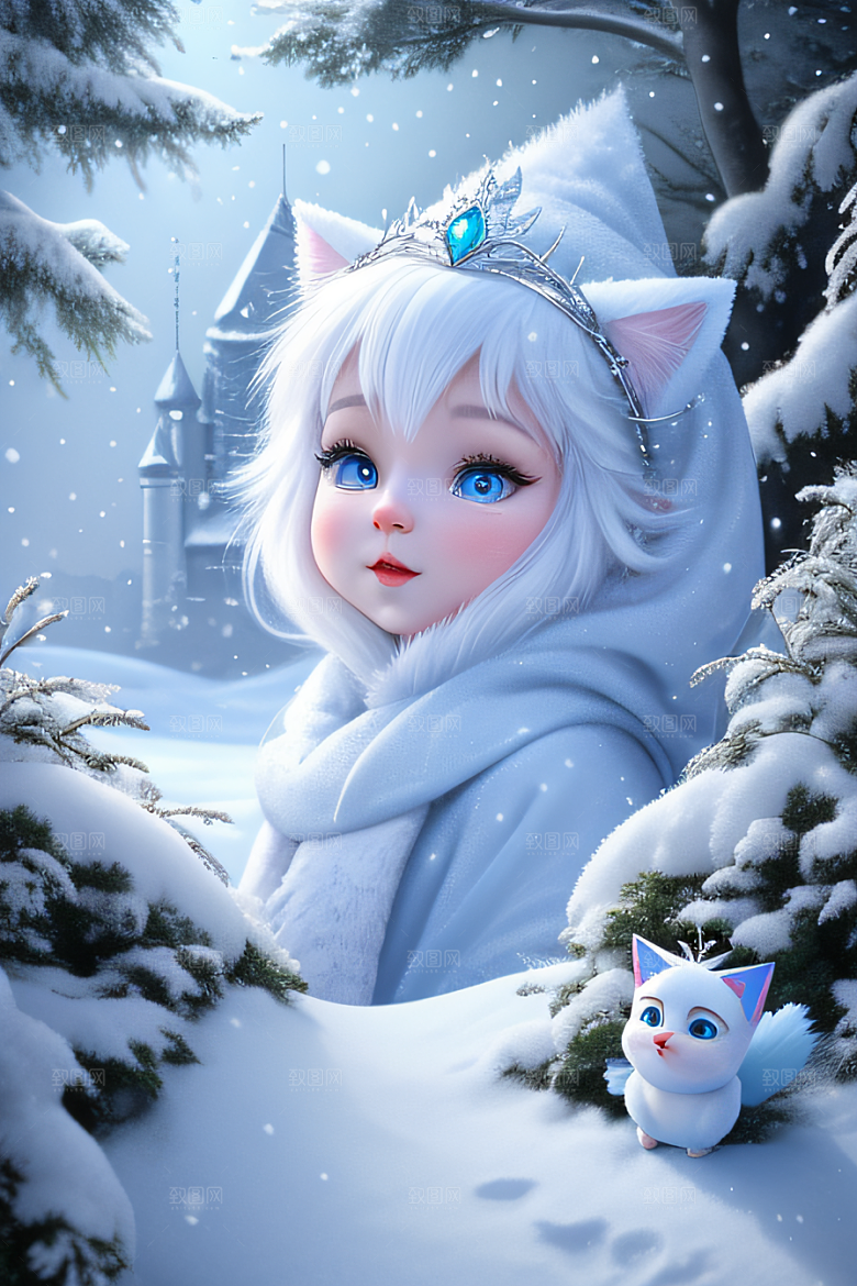 可爱宝贝猫咪穿上雪后女王装扮梦幻可爱