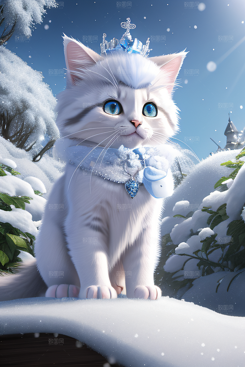 可爱宝贝猫咪穿上雪后女王装扮梦幻可爱