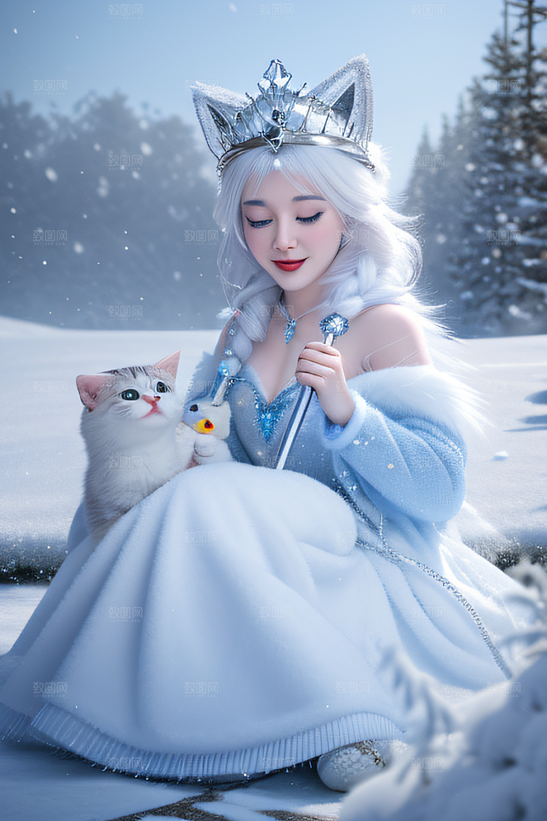 小猫咪化身皮克斯风格雪后女王迷人可爱