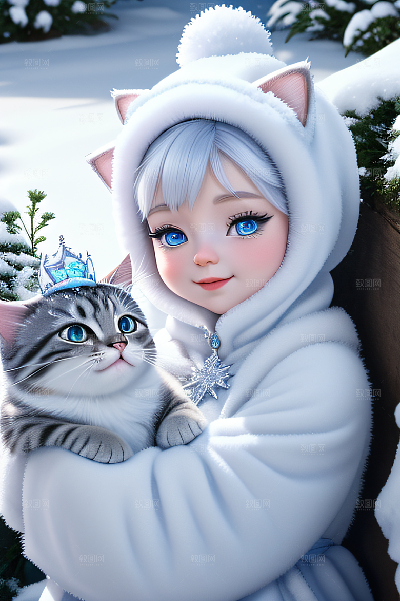 小猫咪化身皮克斯风格雪后女王迷人可爱