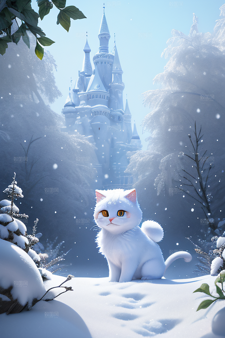 小猫咪化身皮克斯风格雪后女王迷人可爱