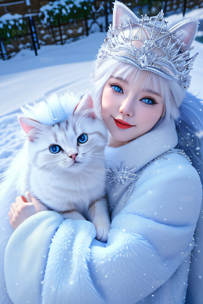 小猫咪化身皮克斯风格雪后女王迷人可爱