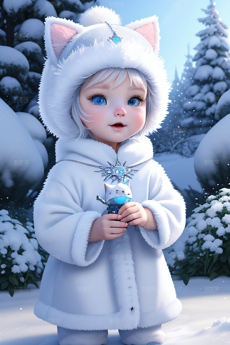 小猫咪化身皮克斯风格雪后女王迷人可爱