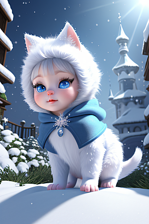 小猫咪化身皮克斯风格雪后女王迷人可爱