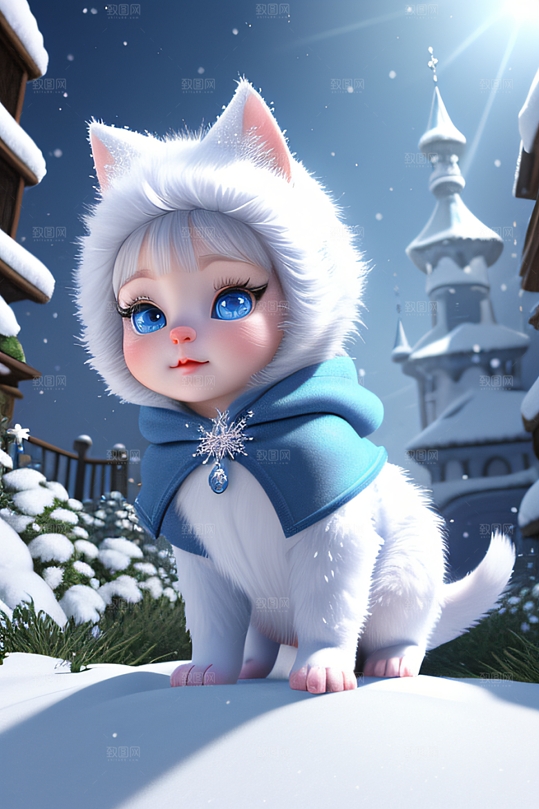 小猫咪化身皮克斯风格雪后女王迷人可爱
