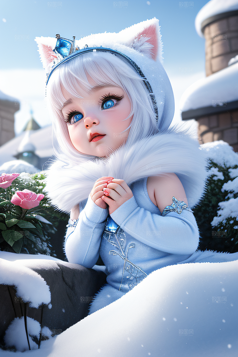小猫咪化身皮克斯风格雪后女王迷人可爱