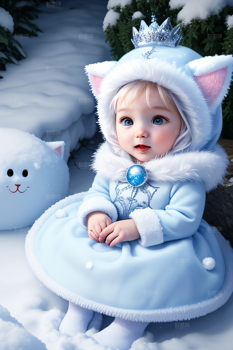 小猫咪化身皮克斯风格雪后女王迷人可爱