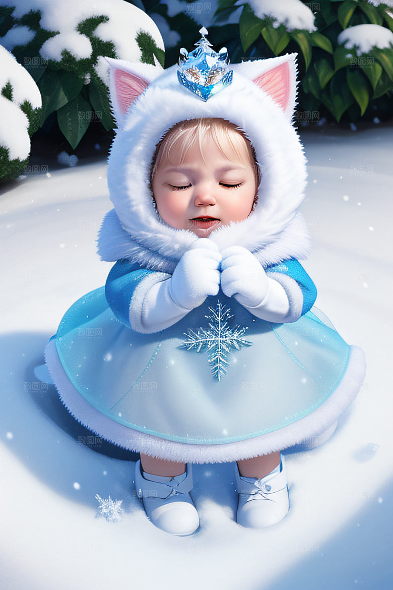 小猫咪化身皮克斯风格雪后女王迷人可爱