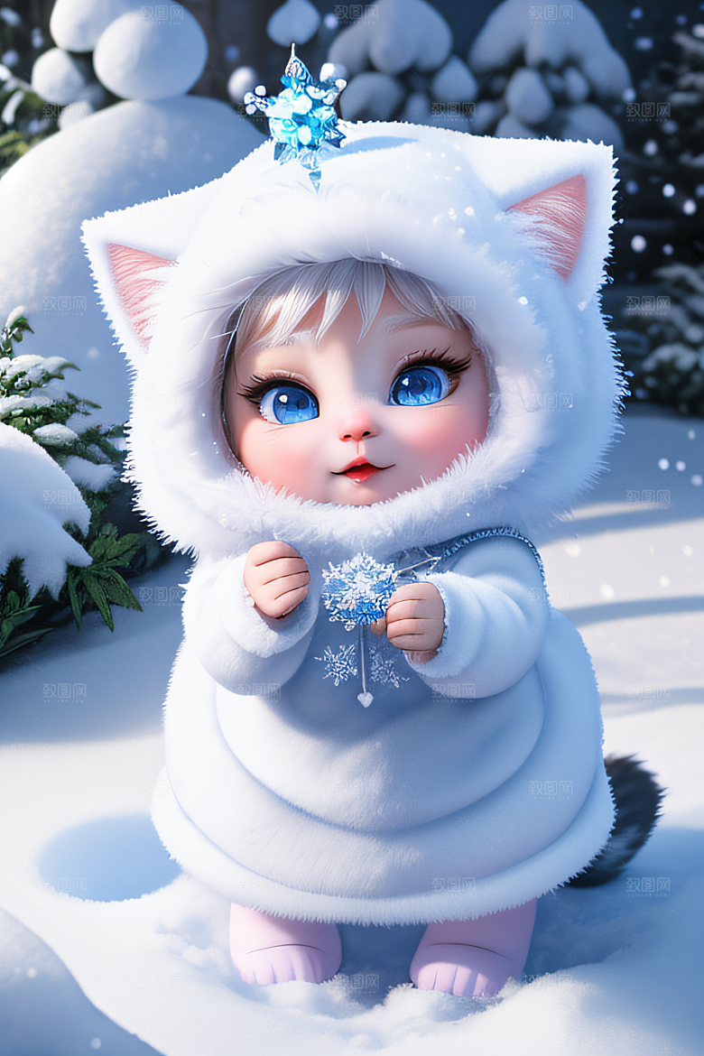 小猫咪化身皮克斯风格雪后女王迷人可爱