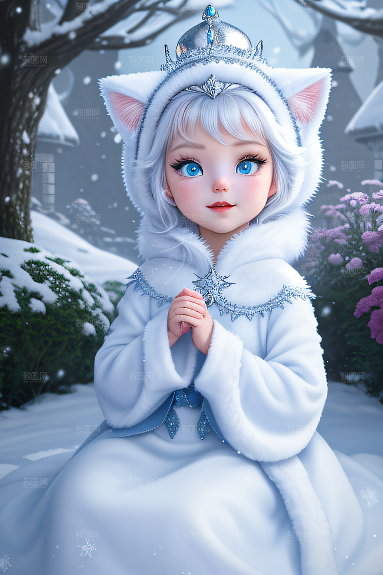 小猫咪化身皮克斯风格雪后女王迷人可爱