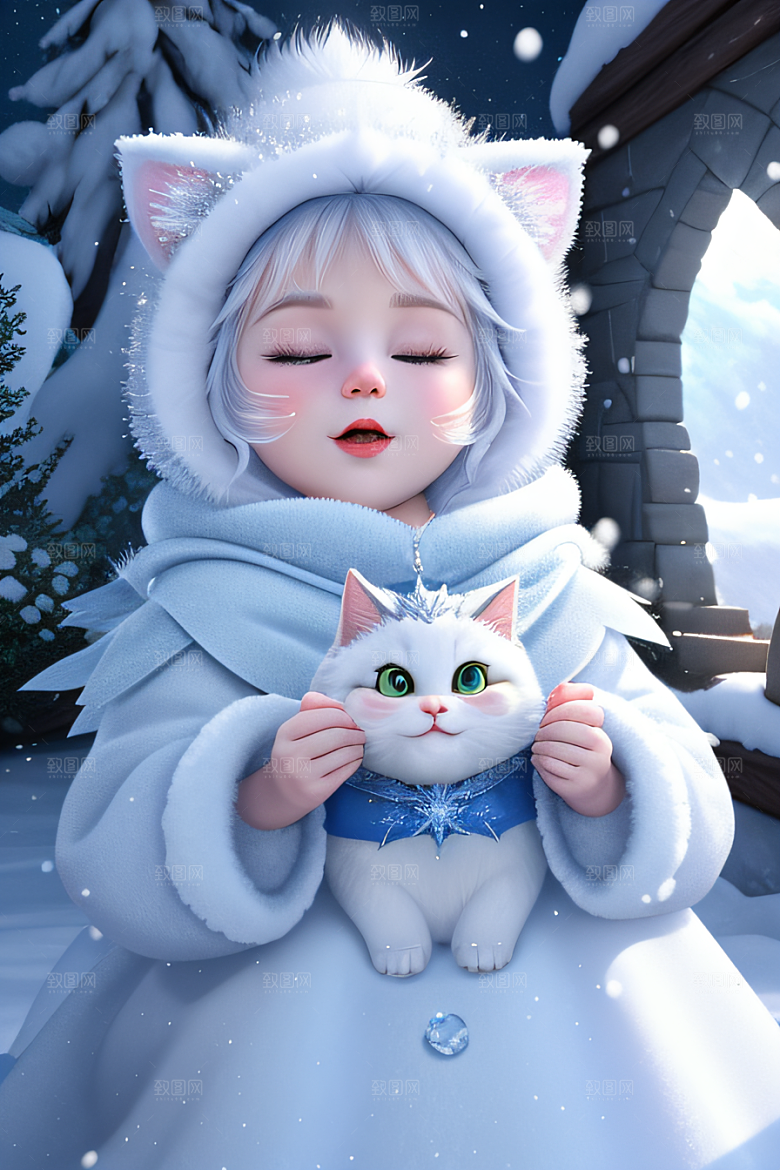 可爱宝贝猫咪穿上雪后女王装扮皮克斯风
