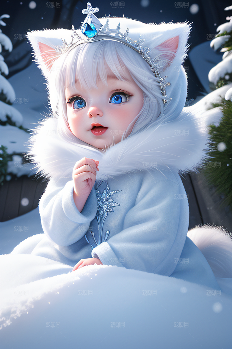 可爱宝贝猫咪穿上雪后女王装扮皮克斯风