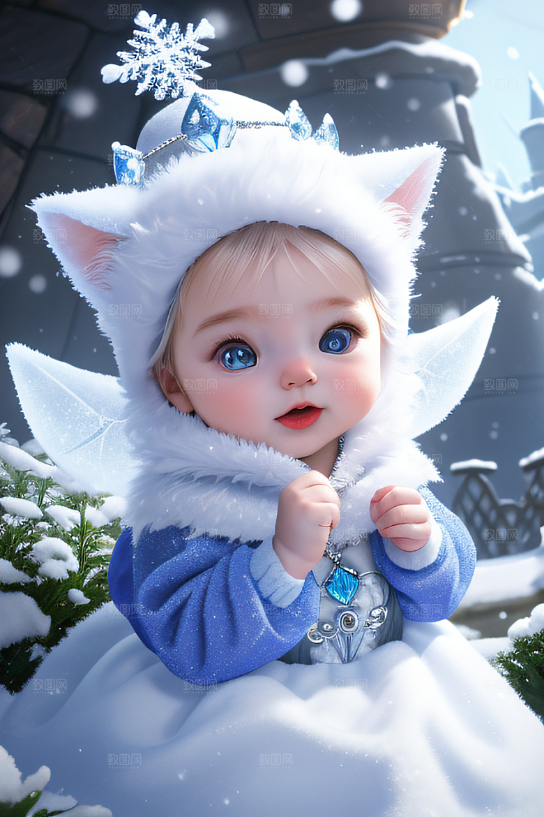 可爱宝贝猫咪穿上雪后女王装扮皮克斯风