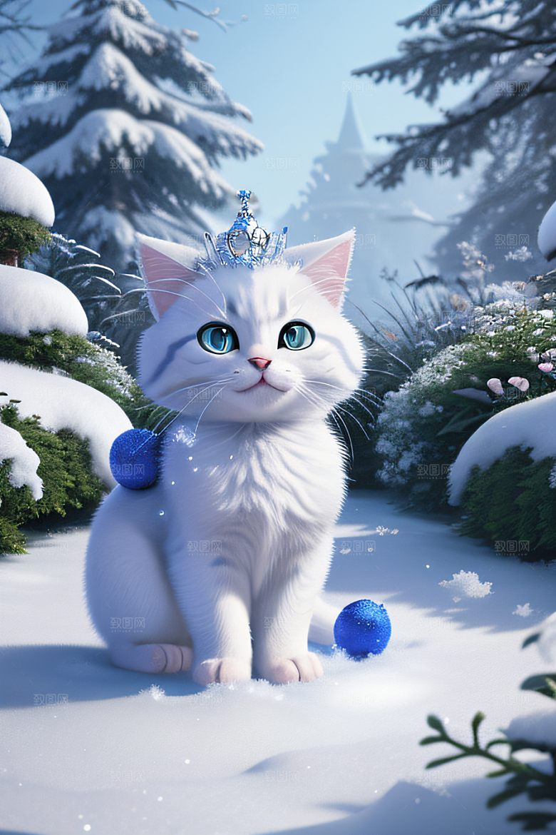 可爱宝贝猫咪穿上雪后女王装扮皮克斯风