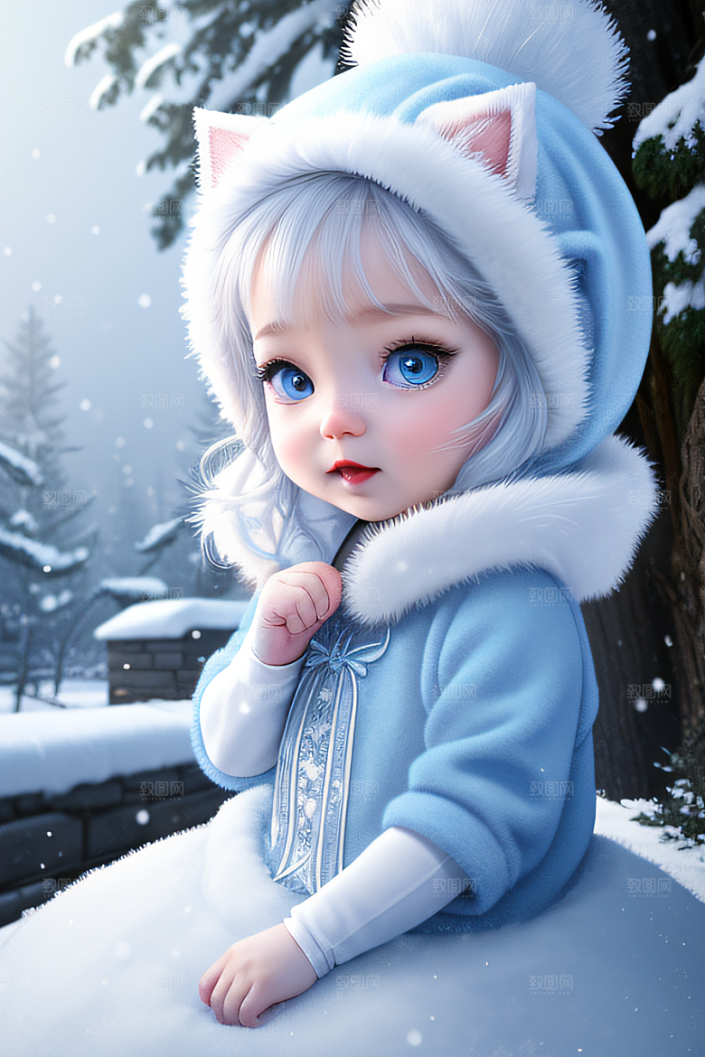可爱宝贝猫咪穿上雪后女王装扮皮克斯风