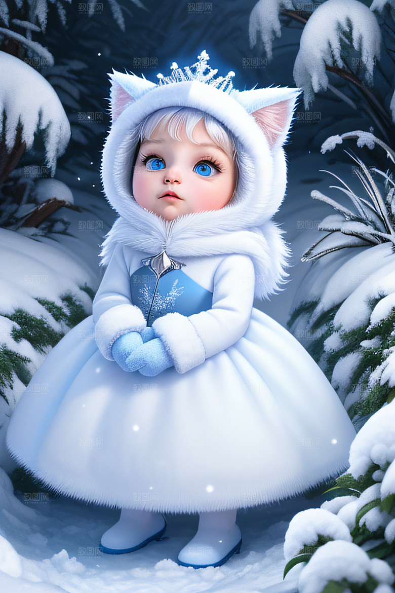 小猫咪扮演皮克斯风格雪后女王可爱模样