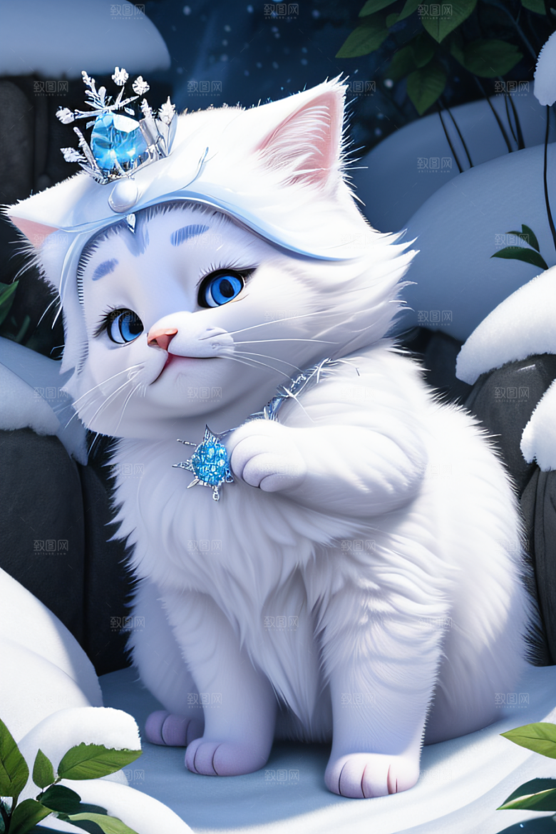 小猫咪扮演皮克斯风格雪后女王可爱模样